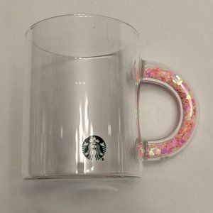 Rare Starbucks Valentines Day Clear Glass Pink Heart Confetti